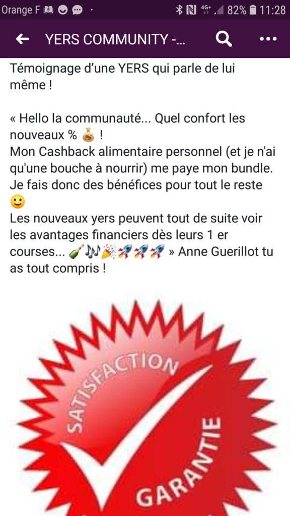 Témoignage de satisfaction d'un Yers sur le cashback